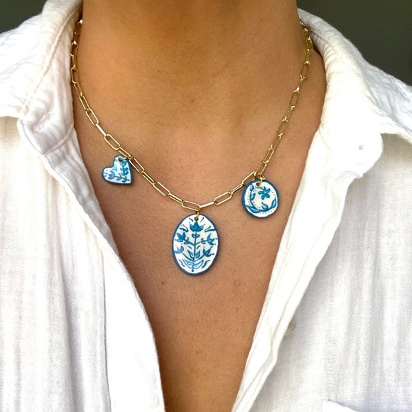 Handmade hand painted polymer clay charm necklace - Picture 3 of 4